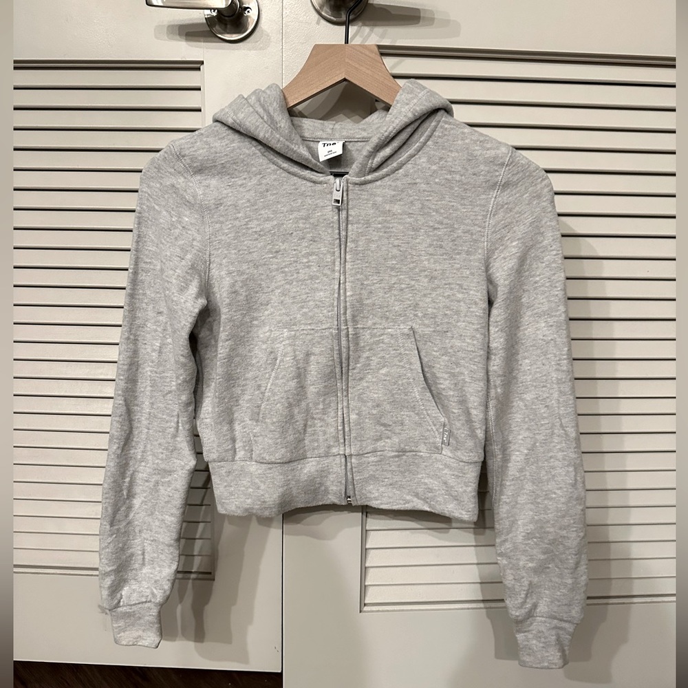 TNA Ribbed Grey Zip Hoodie